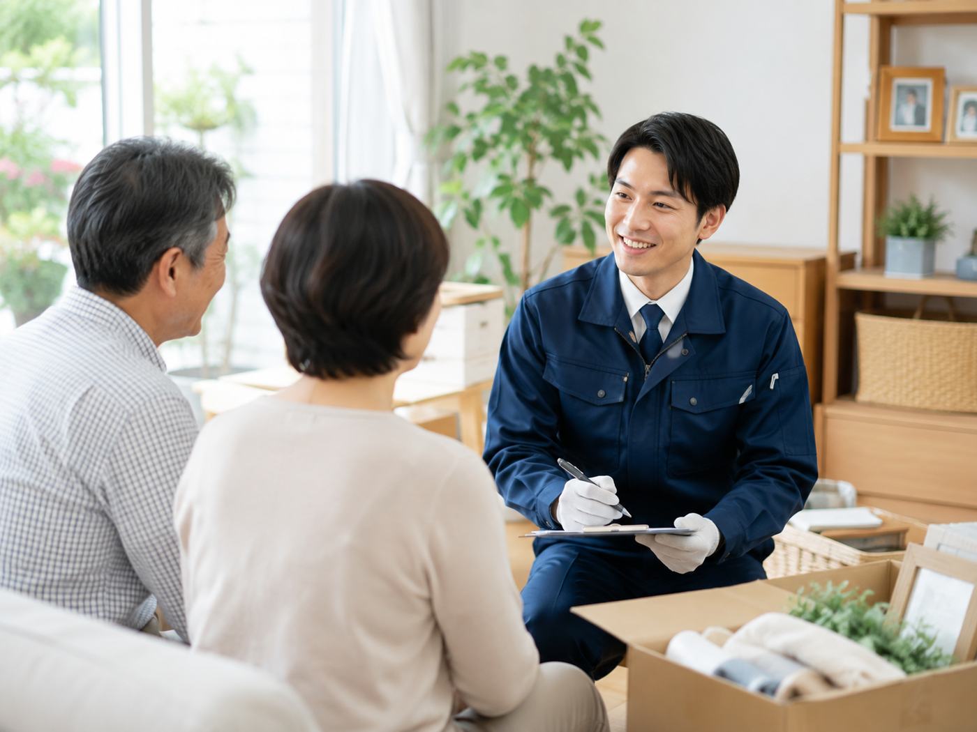 スタッフがお客様と片付け・遺品整理のご相談をしている様子